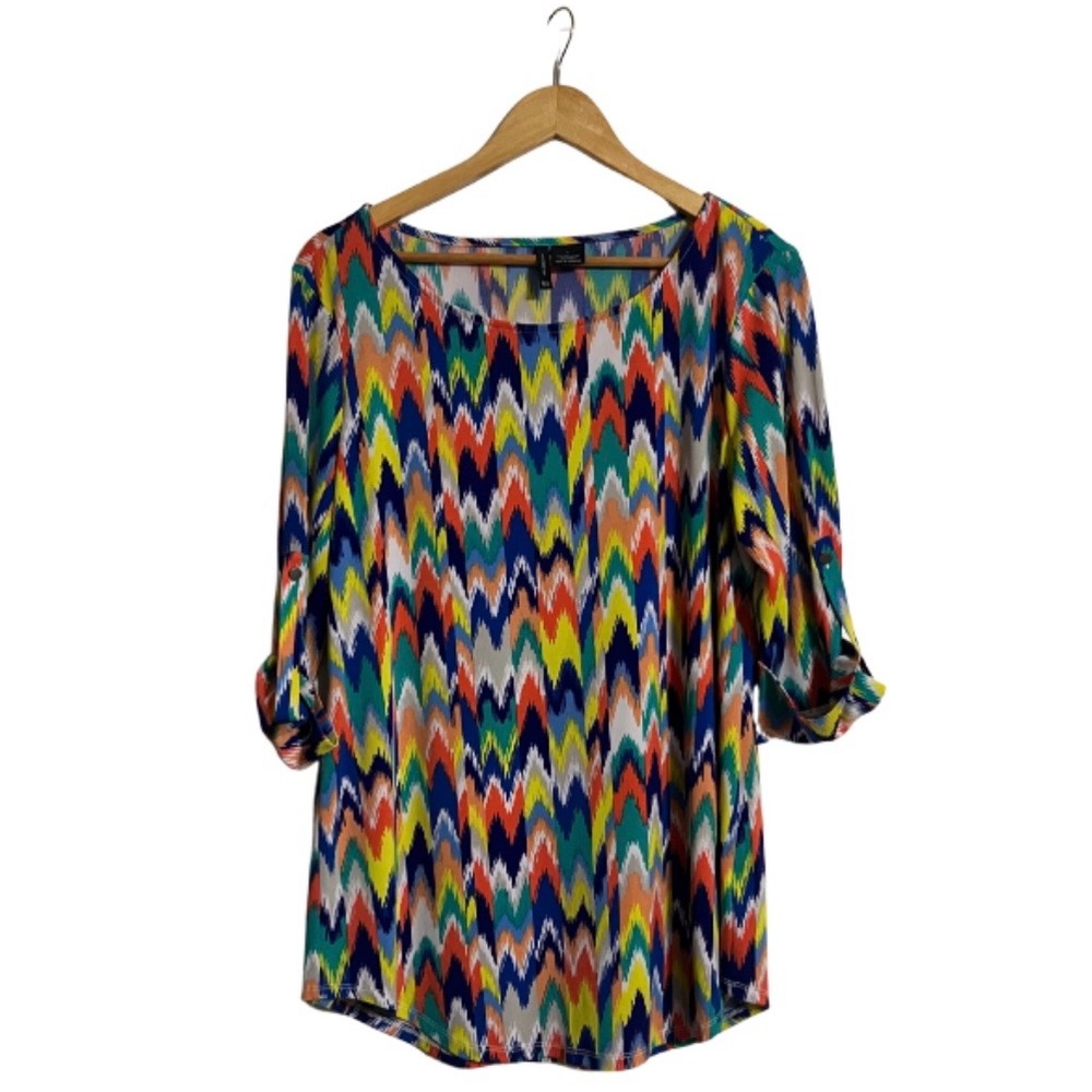 New Directions Multicolor Zigzag Blouse
